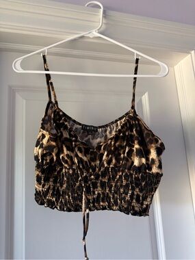 Timing Leopard Print Smocked Crop Cami in Brown and Black